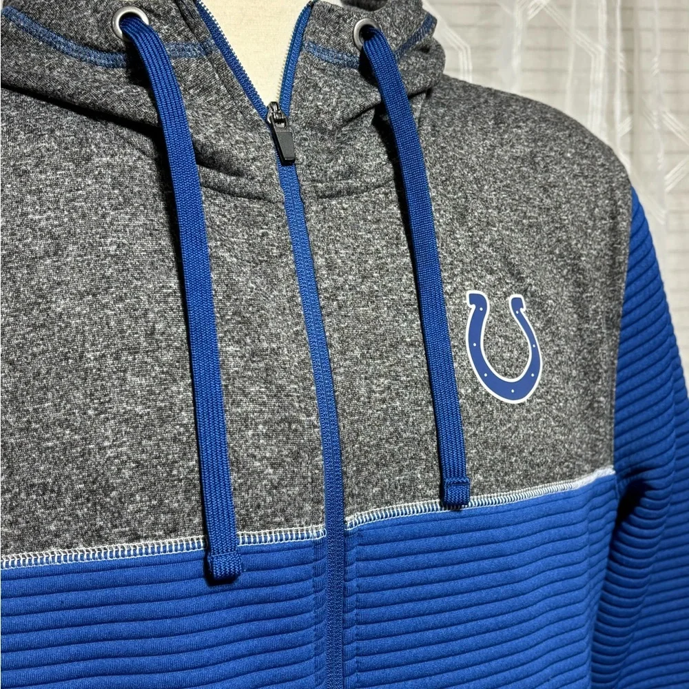 NFL TEAM Apparel Indianapolis Colts Blue and Gray Zip-Up Hoodie 27”L 23” p2p